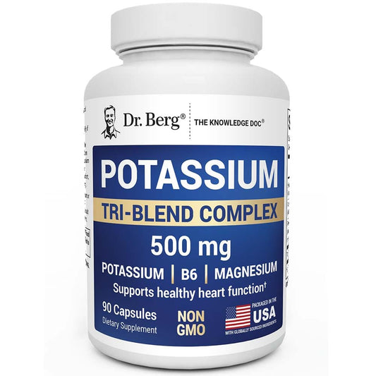 Dr. Berg botella frontal mostrando etiqueta y beneficio de 500 mg por porción