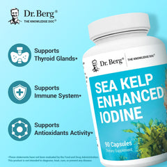 Dr. Berg Sea Kelp cápsulas en primer plano para ver tamaño y color fácilmente