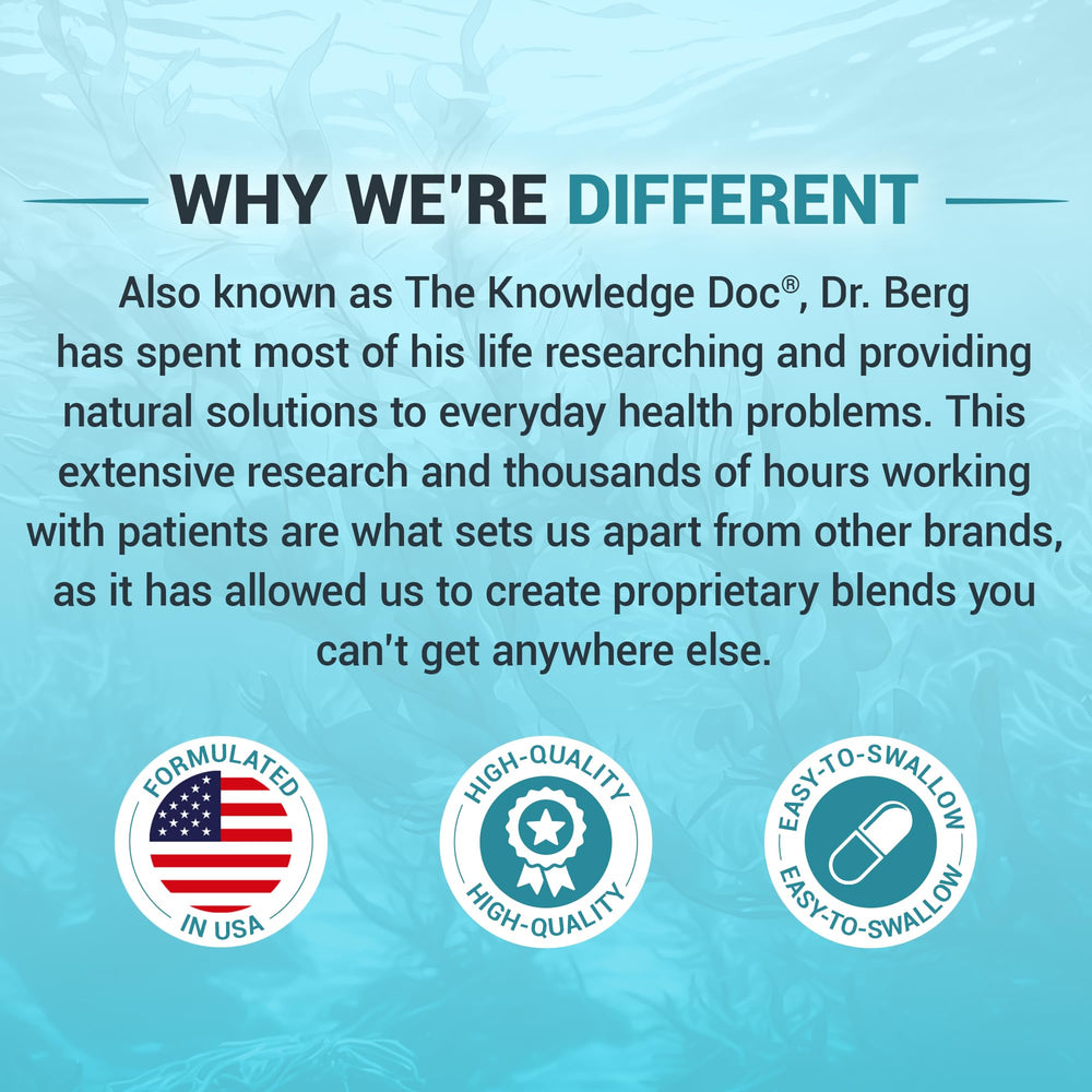 Dr. Berg Sea Kelp en entorno de estilo de vida saludable destacando conveniencia