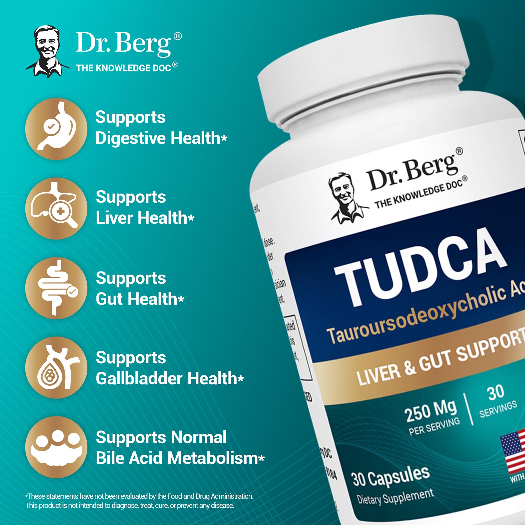 Dr. Berg ilustración de TUDCA destacando apoyo al flujo biliar