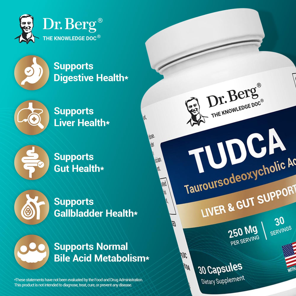 Dr. Berg ilustración de TUDCA destacando apoyo al flujo biliar