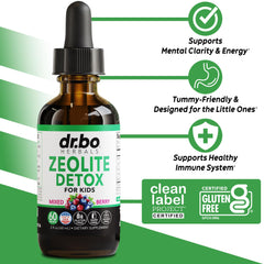 DR. BO etiqueta con lista de ingredientes, muestra clinoptilolita y vitaminas B12 y D