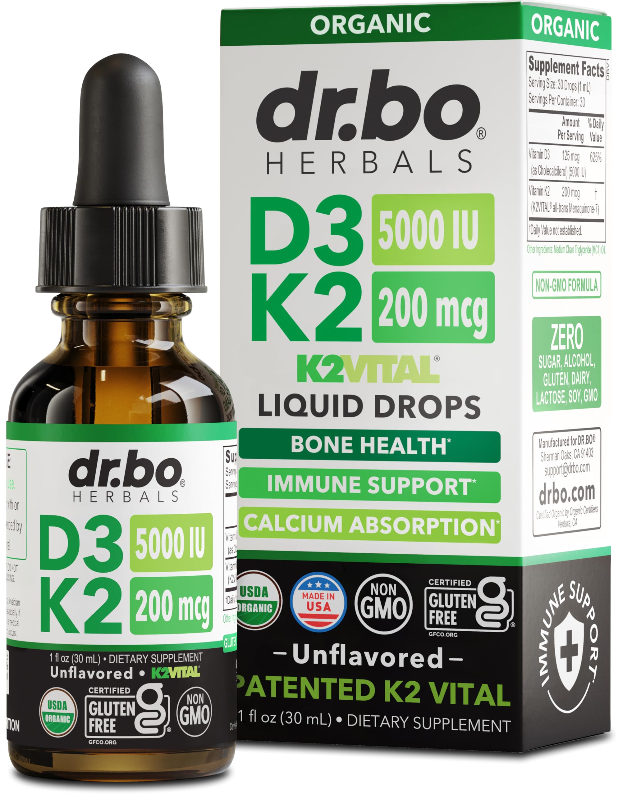 DR. BO frasco frontal mostrando etiqueta y dosificador, producto confiable