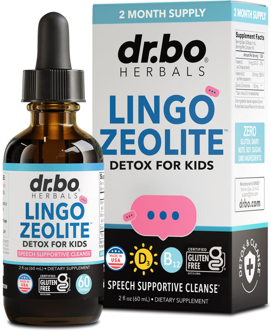 DR. BO envase frontal Lingo Zeolite mostrando sello y beneficios