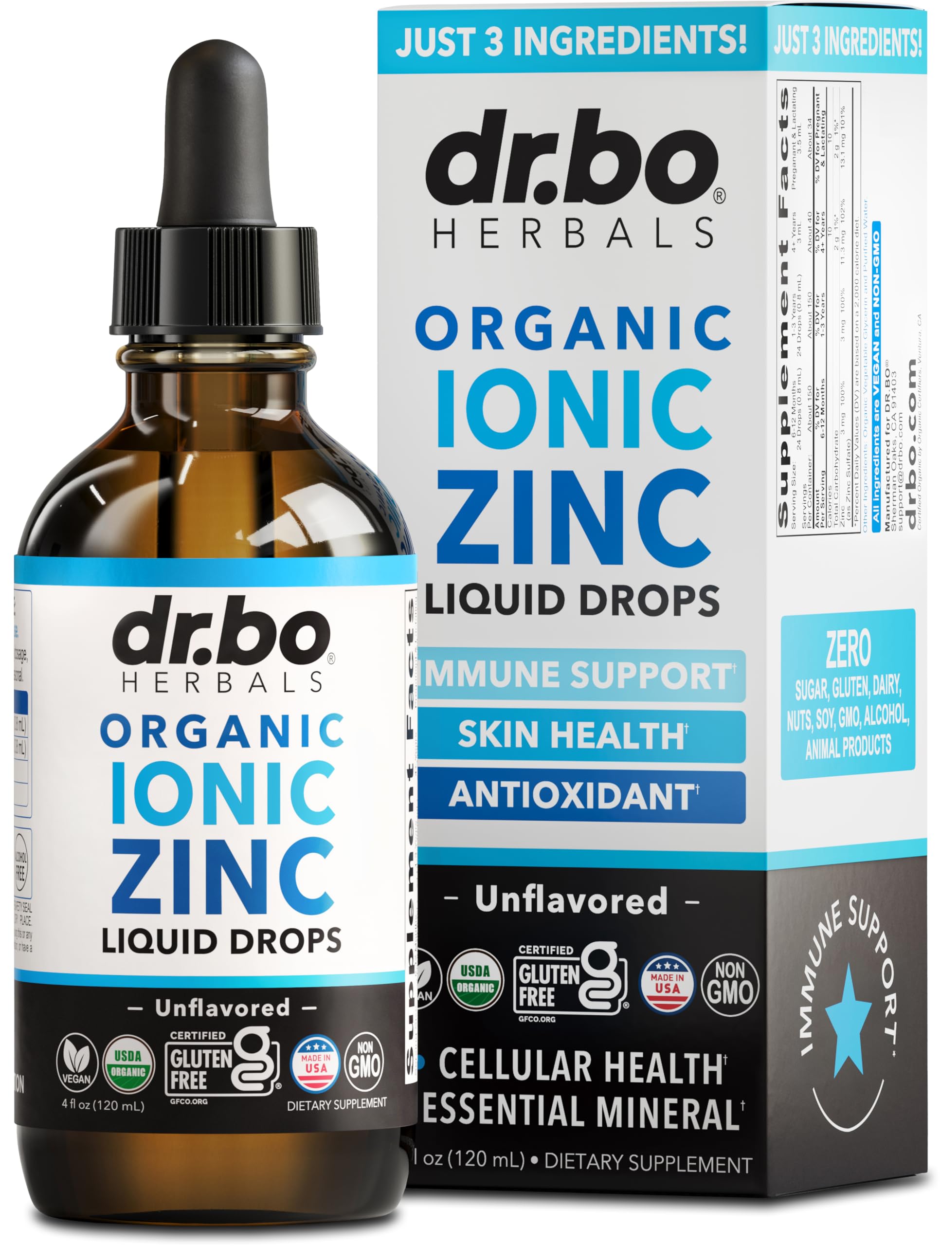DR. BO envase frontal de gotas de zinc orgánico, práctica dosificación