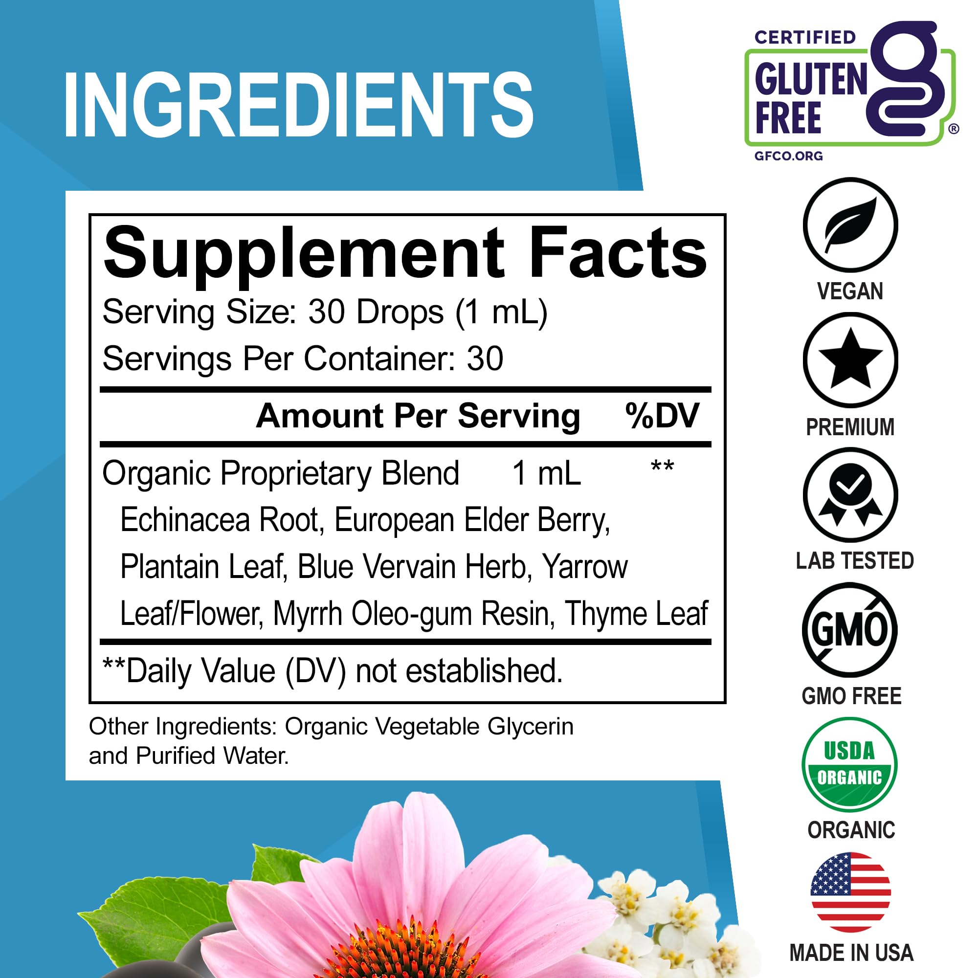 DR. BO echinacea y saúco frescos ilustrando origen vegetal y pureza