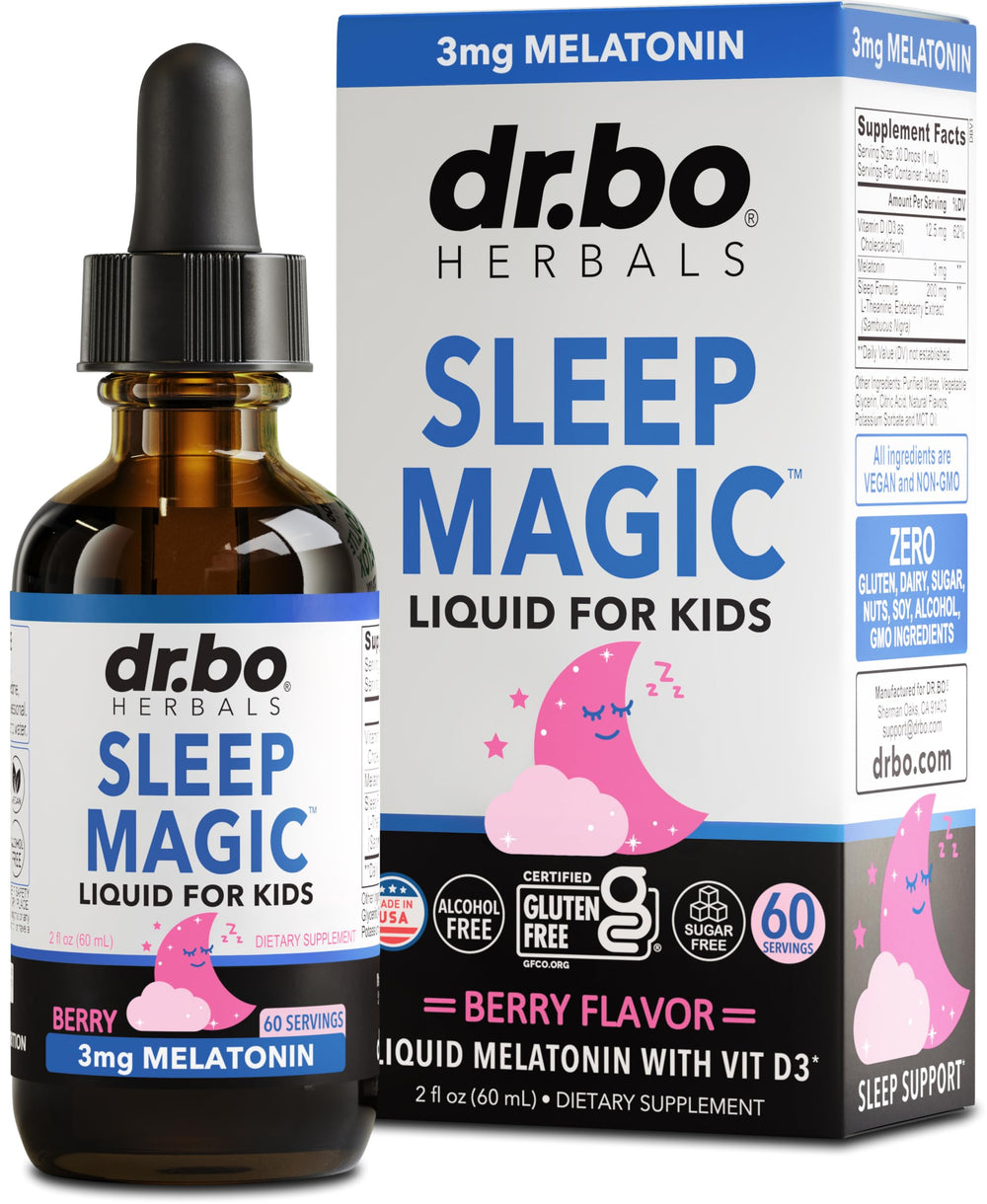 DR. BO frasco frontal de Sleep Magic mostrando etiqueta y tamaño práctico