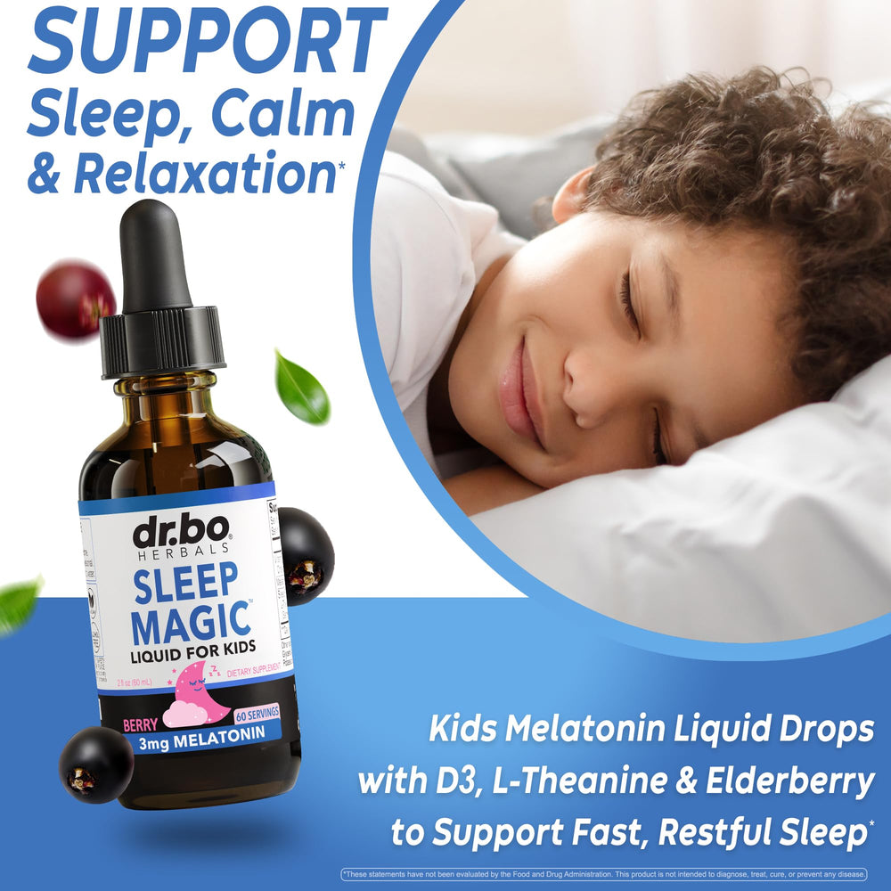DR. BO aplicación nocturna de Sleep Magic con un niño en pijama y ambiente tranquilo