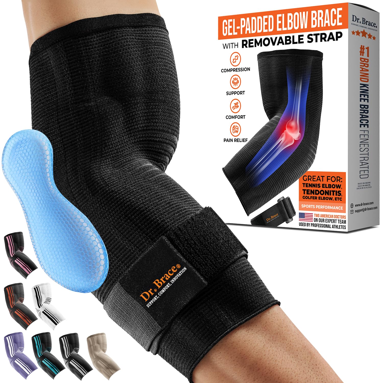 DR. BRACE empaque frontal mostrando el soporte y beneficios claros