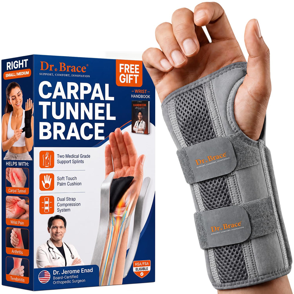 DR. BRACE vista frontal del soporte nocturno para inmovilizar la muñeca con confort