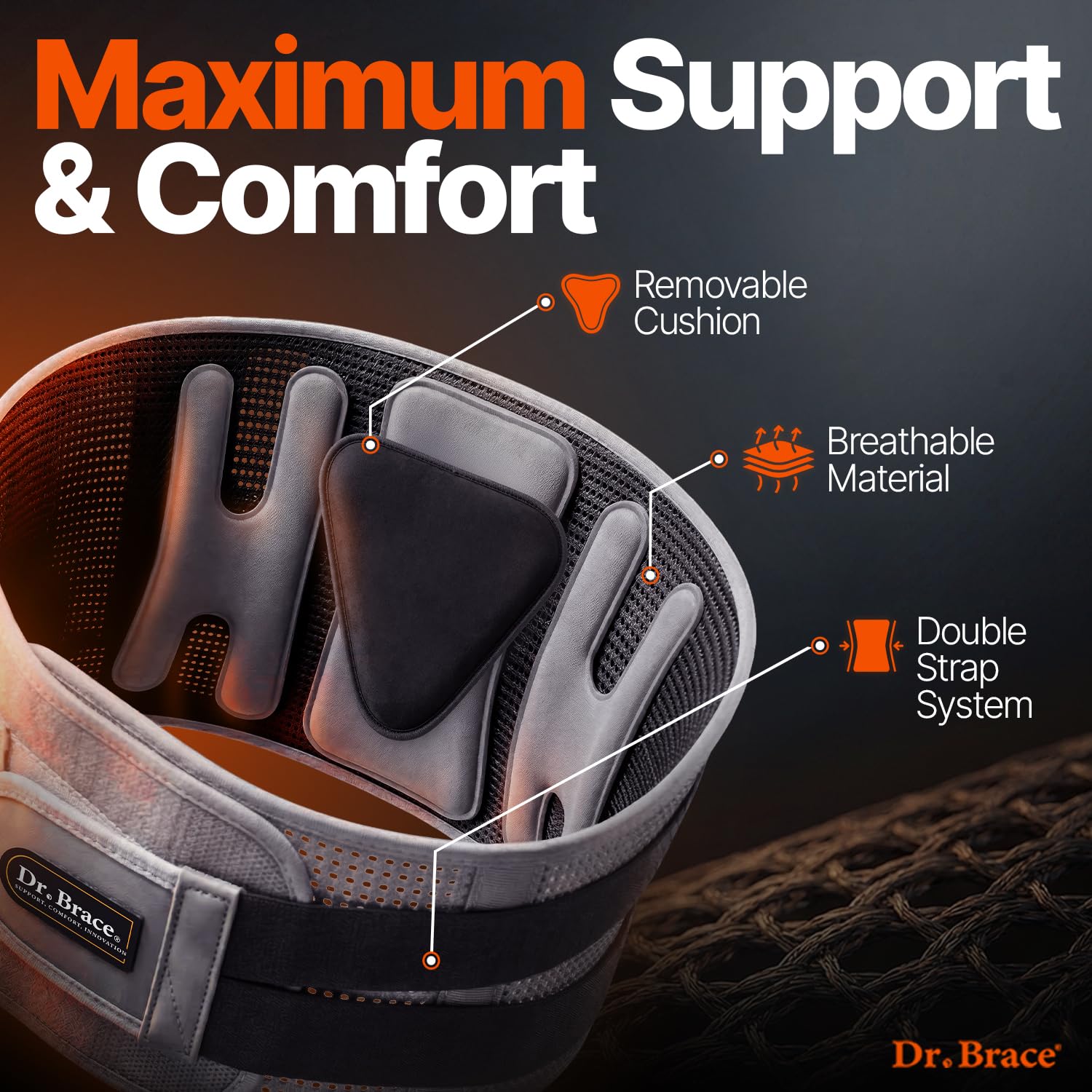 DR. BRACE tejido transpirable y costuras suaves para uso cómodo prolongado