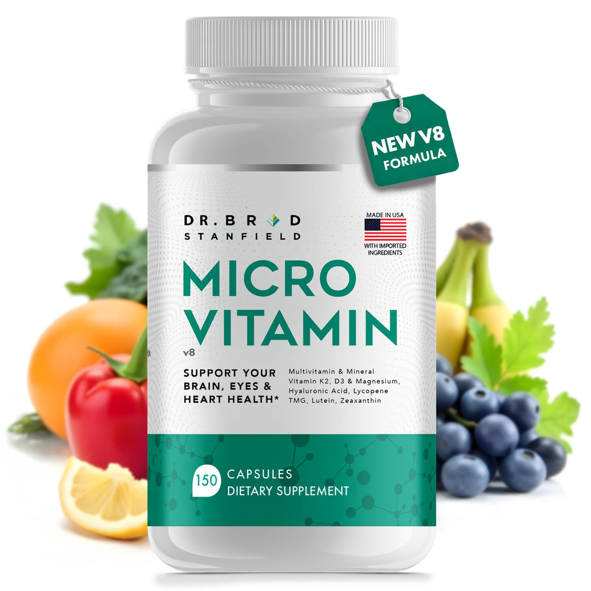 Dr Brad MicroVitamin frente del envase mostrando diseño y tamaño del producto