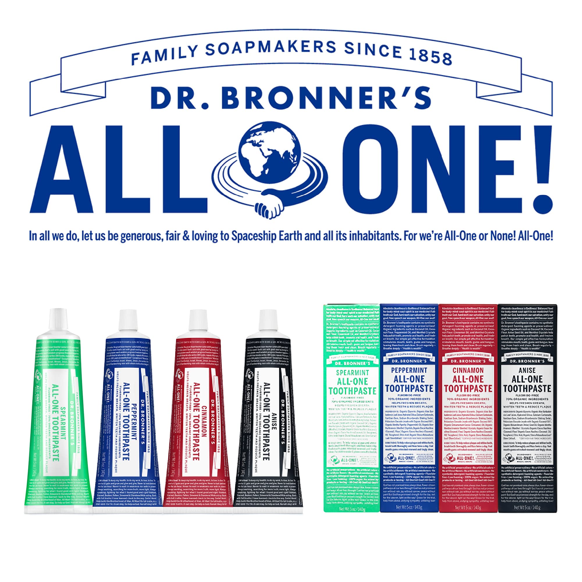 Dr. Bronner's etiqueta con sellos cruelty-free y comercio justo destacados
