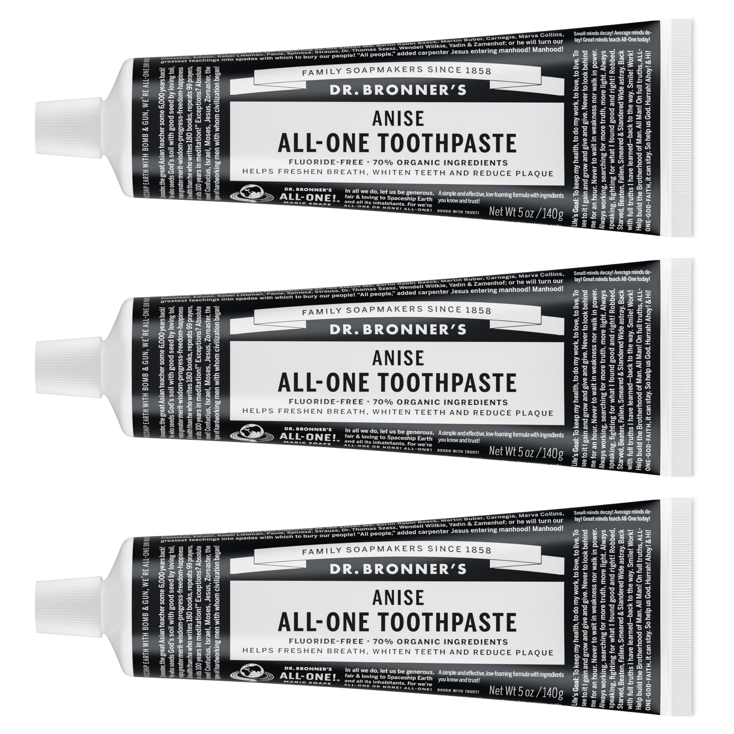 Dr. Bronner's frente del envase Anís mostrando diseño y beneficio natural