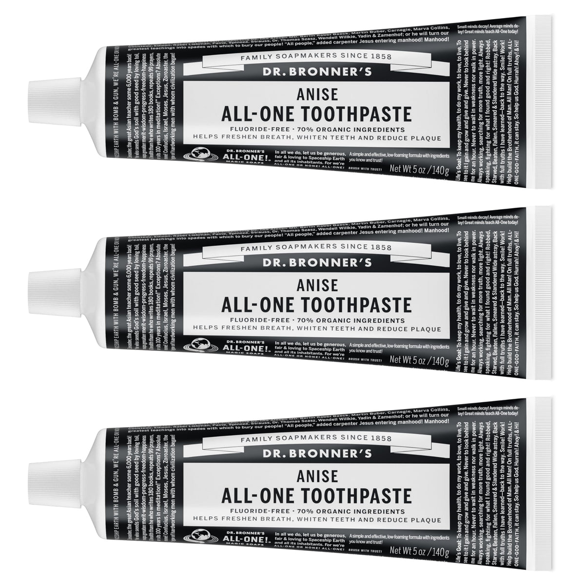 Dr. Bronner's frente del envase Anís mostrando diseño y beneficio natural