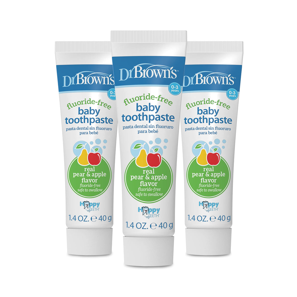Dr. Brown's empaque frontal manzana pera muestra sabor y beneficio de aceptación