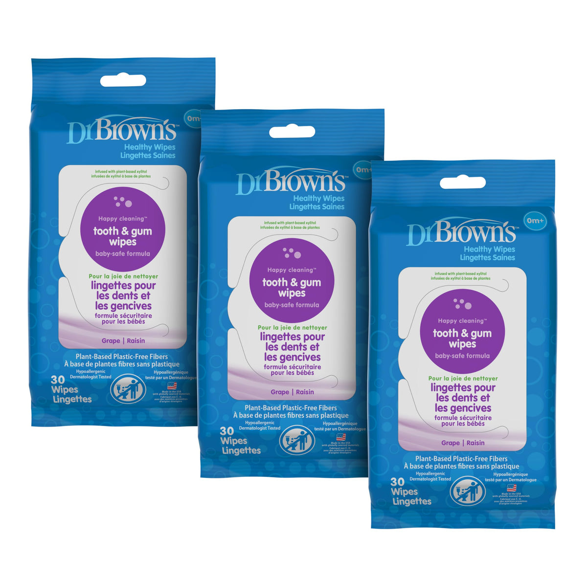 Dr. Brown's empaque frontal mostrando toallitas y sabor uva para limpieza rápida