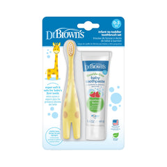 Dr. Brown's empaque frontal del set muestra cepillo y pasta, ideal para regalar
