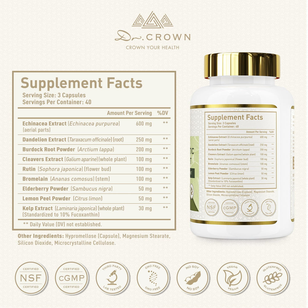 DR. CROWN mezcla de raíces y plantas que ilustra ingredientes naturales puros