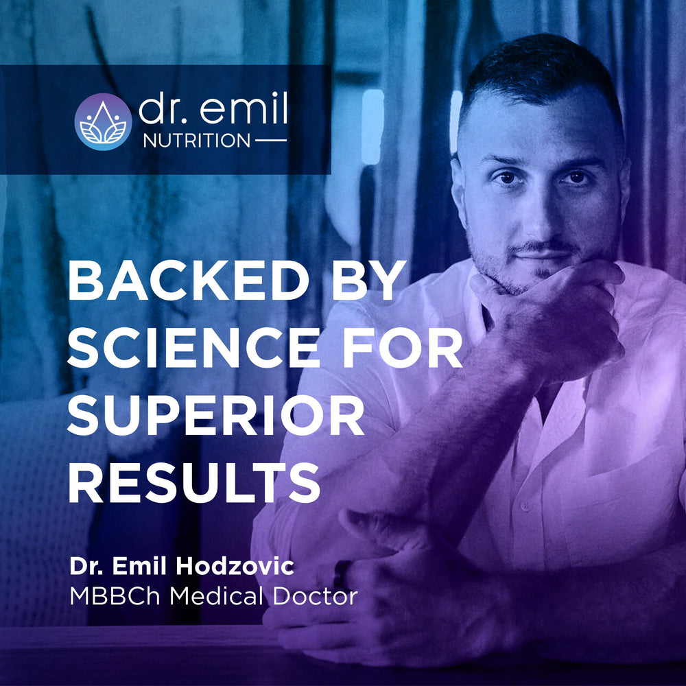 DR. EMIL NUTRITION montaje de 5-HTP, SAM-e y vitamina B6 como enfoque en ingredientes clave