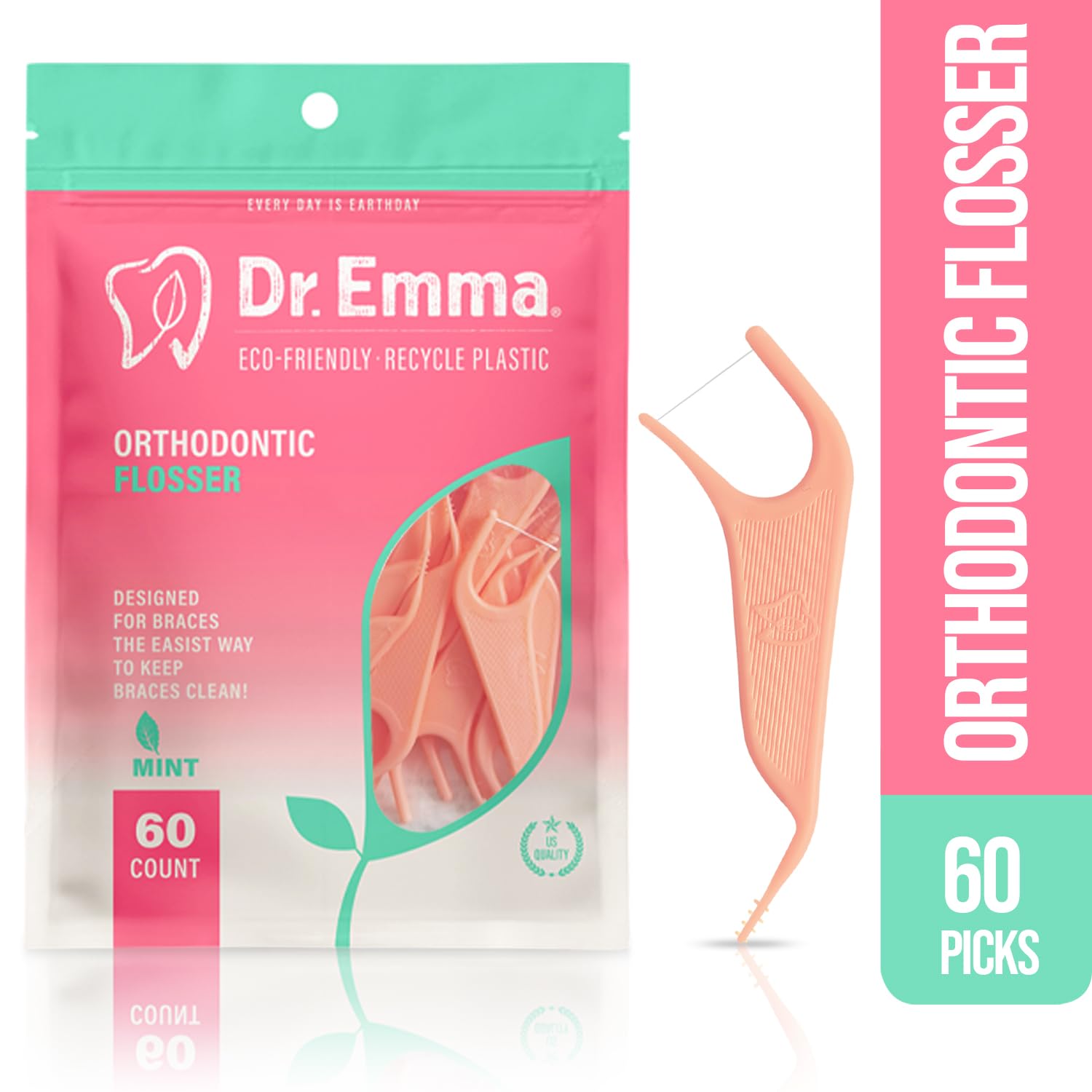 Dr. Emma detalle del flosser con hilo visible que facilita pasar entre brackets