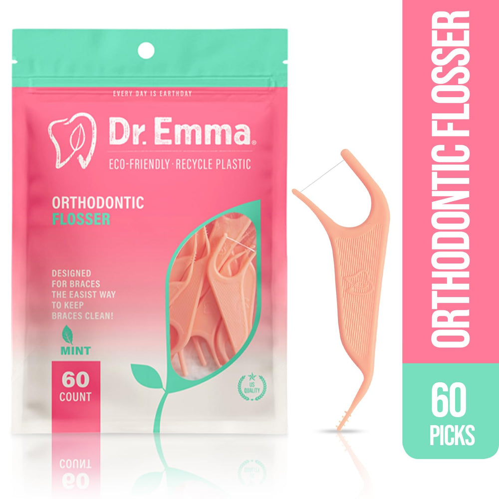 Dr. Emma detalle del flosser con hilo visible que facilita pasar entre brackets