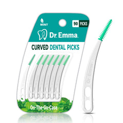 Dr. Emma envase frontal con 90 dental picks mint, práctico para viajes