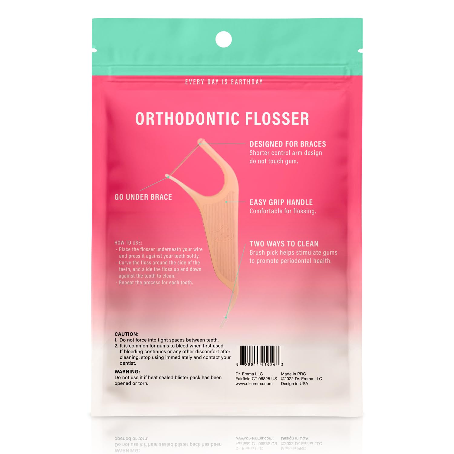 Dr. Emma flosser en uso con brackets mostrando limpieza precisa y control