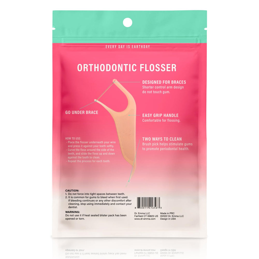 Dr. Emma flosser en uso con brackets mostrando limpieza precisa y control