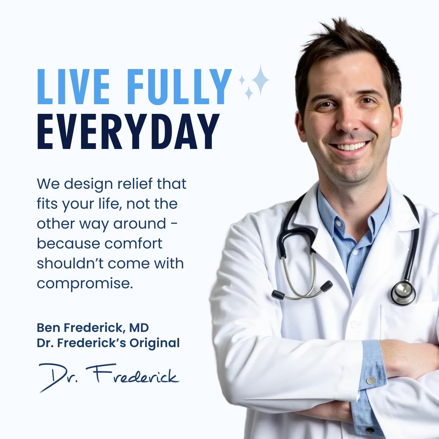 Dr. Frederick's estilo de vida en oficina con férula para trabajar y proteger tendones