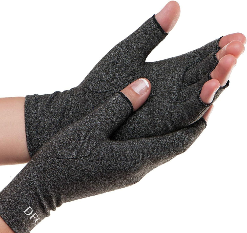Dr. Frederick's frontal del empaque mostrando par de guantes y ventaja soporte