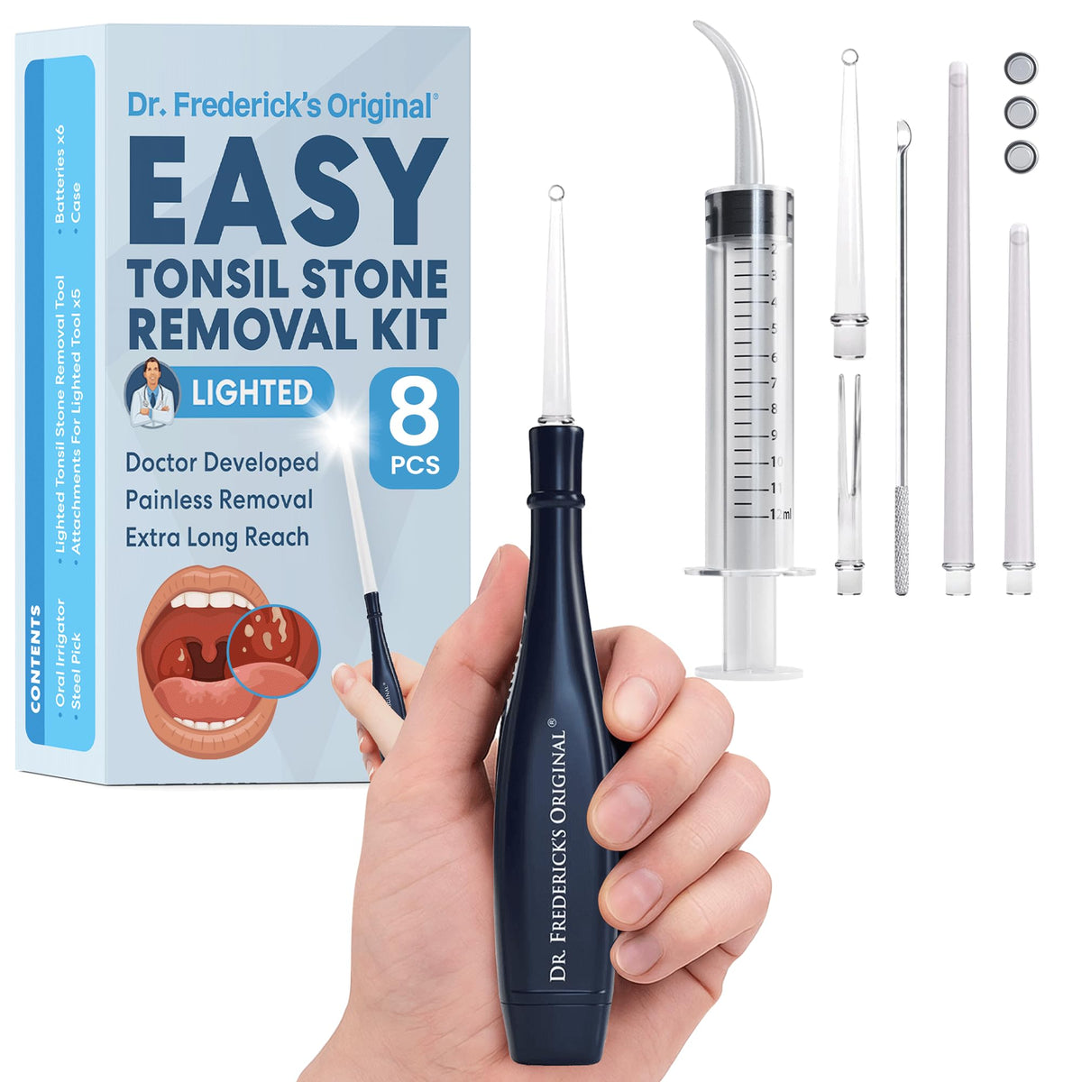Dr. Frederick's kit frontal mostrando todos los componentes y portabilidad