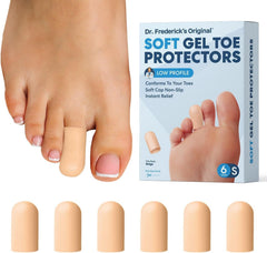 Dr. Frederick's paquete frontal mostrando capuchones beige y comodidad inmediata
