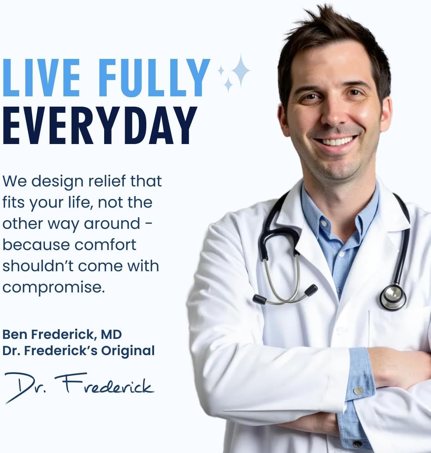 Dr. Frederick's caminante exterior usando vendaje que protege en largas rutas