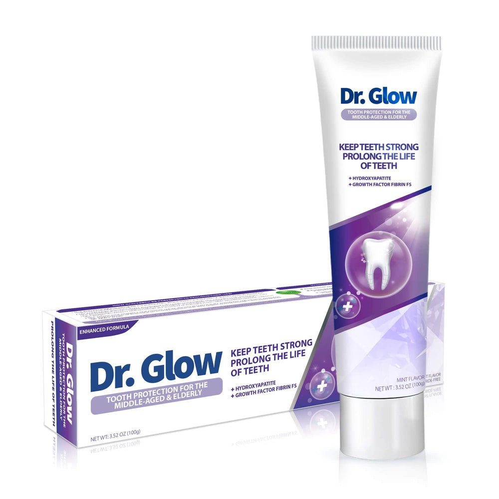 Dr. Glow frente del empaque mostrando el producto y sus beneficios