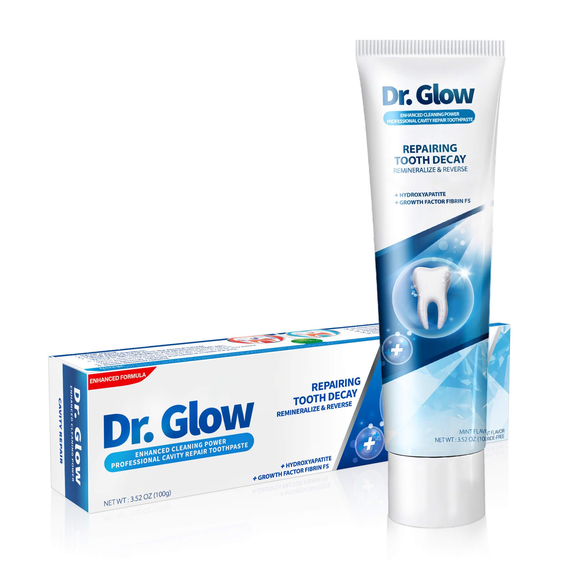 Dr. Glow frente del tubo mostrando diseño y beneficio remineralizante