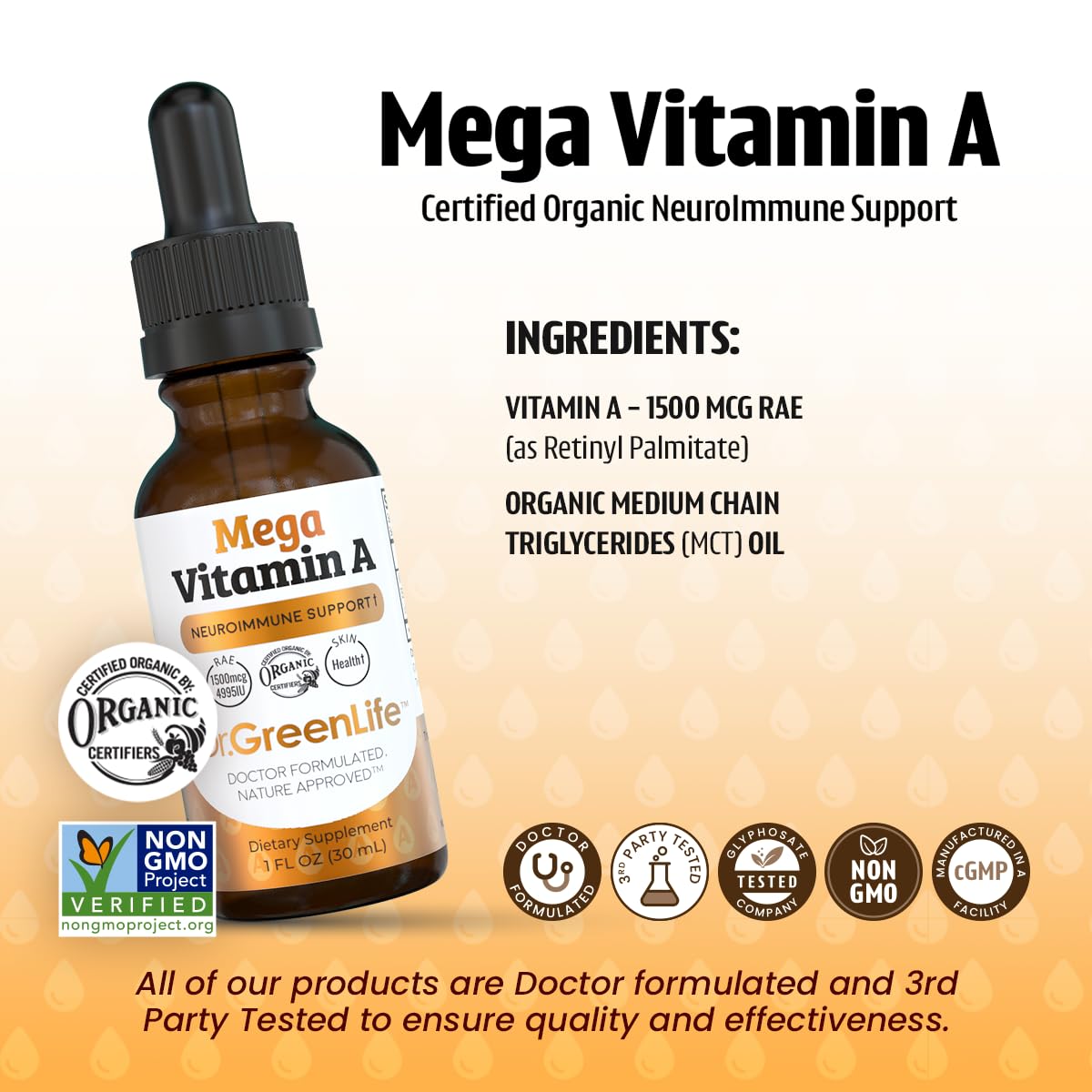 Dr. Green Mom etiqueta con detalle de ingredientes orgánicos y certificaciones visibles