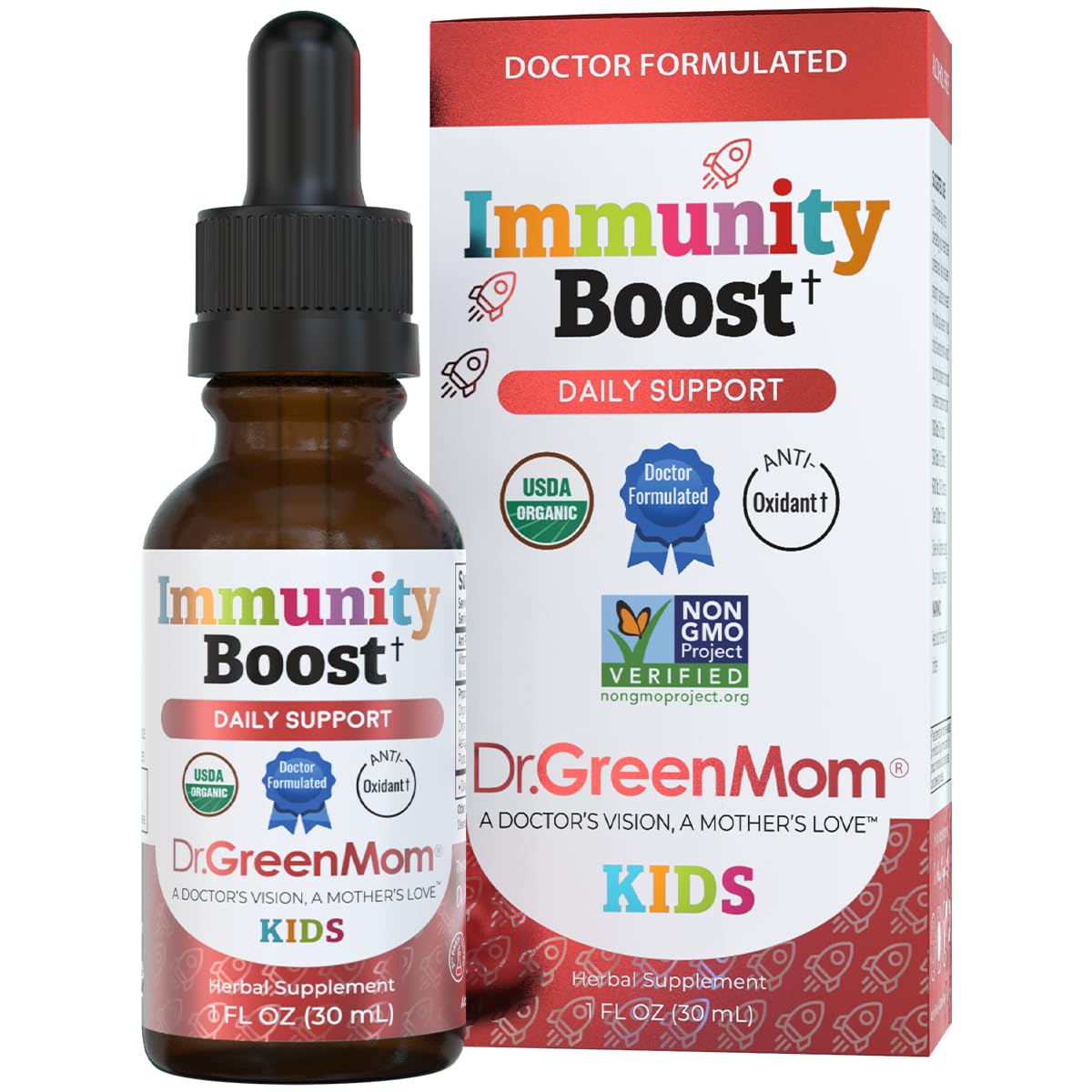 Dr. Green Mom botella frontal mostrando diseño y fácil dosificación