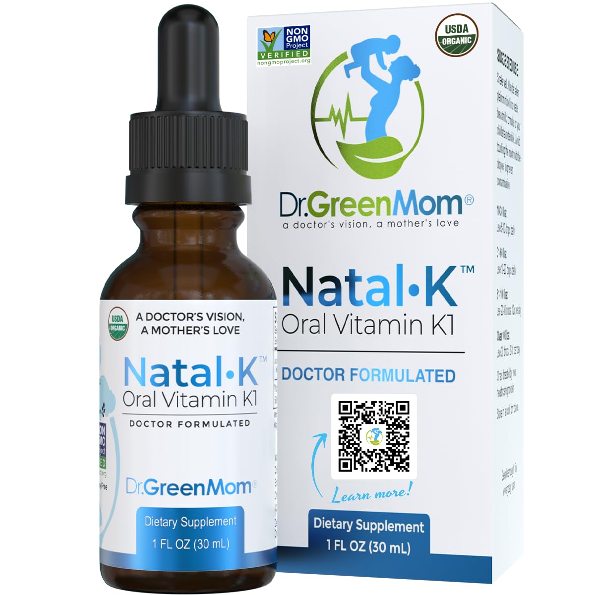 Dr. Green Mom envase frontal mostrando gotas y beneficios orgánicos