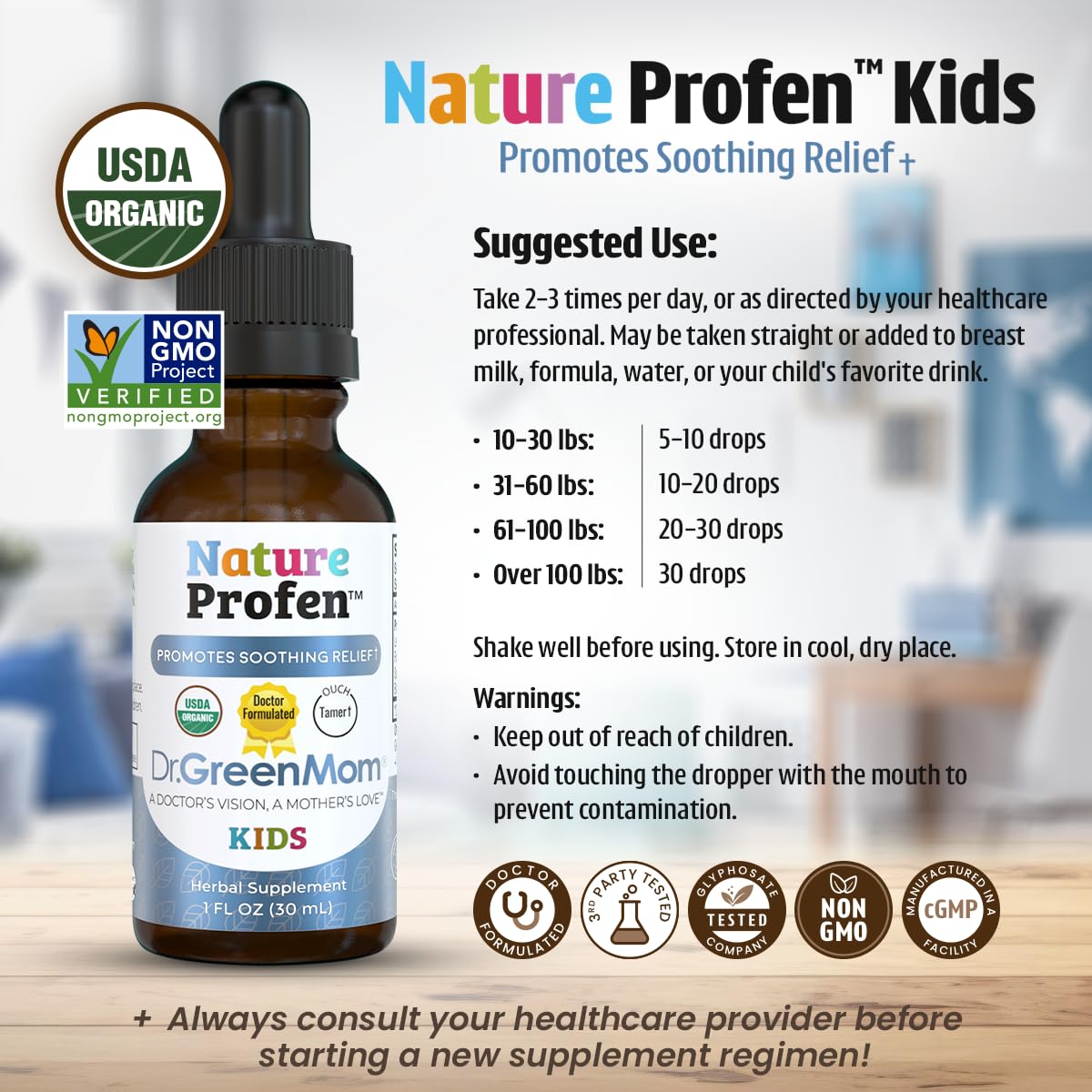 Etiqueta nutricional y lista de ingredientes de Nature Profen para transparencia