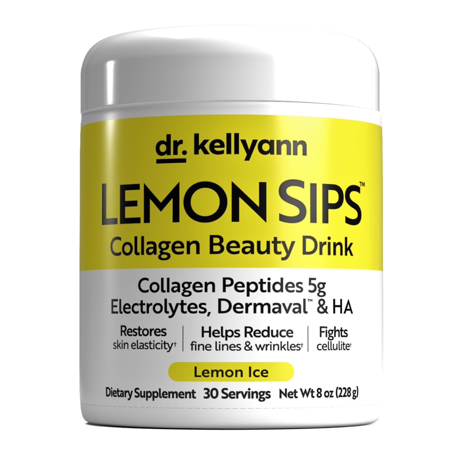 Dr. Kellyann envase frontal Lemon Sips, presentación clara y atractivo cítrico