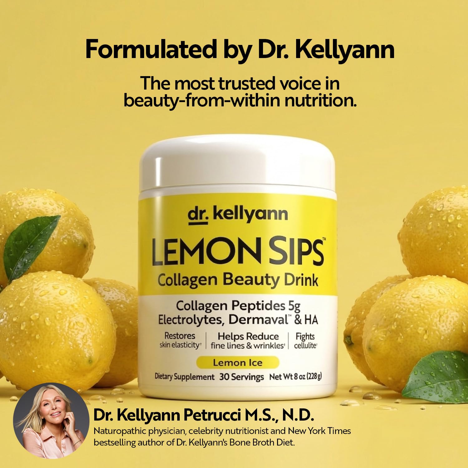 Dr. Kellyann en mesa de desayuno, muestra integración en rutina matinal