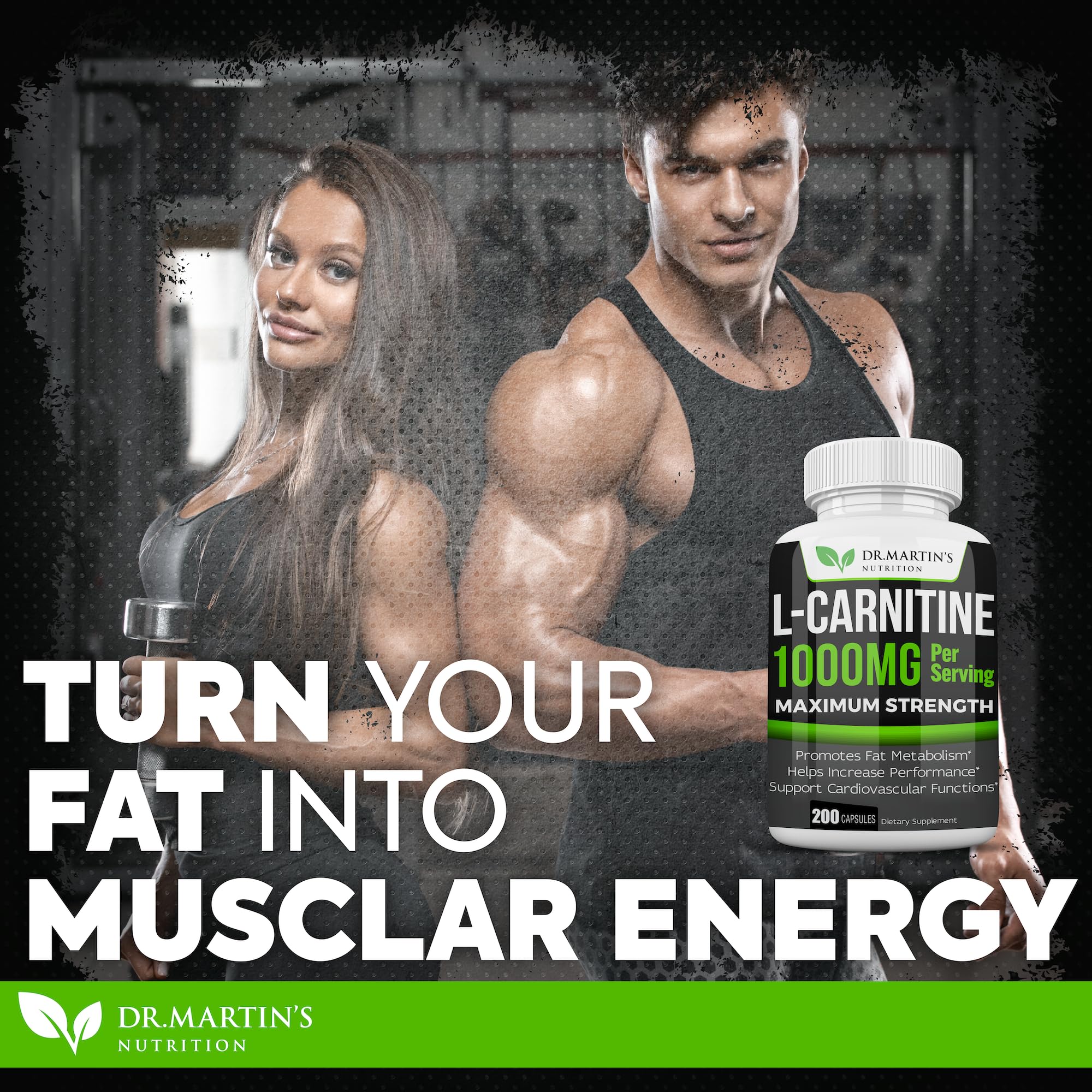 DR. MARTIN'S NUTRITION cápsulas junto a equipo de gimnasio sugiriendo apoyo energético