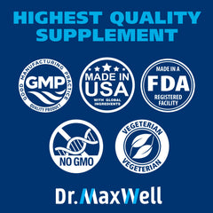 Dr. Maxwell frasco en ambiente relajado con luz suave, sugiere bienestar diario