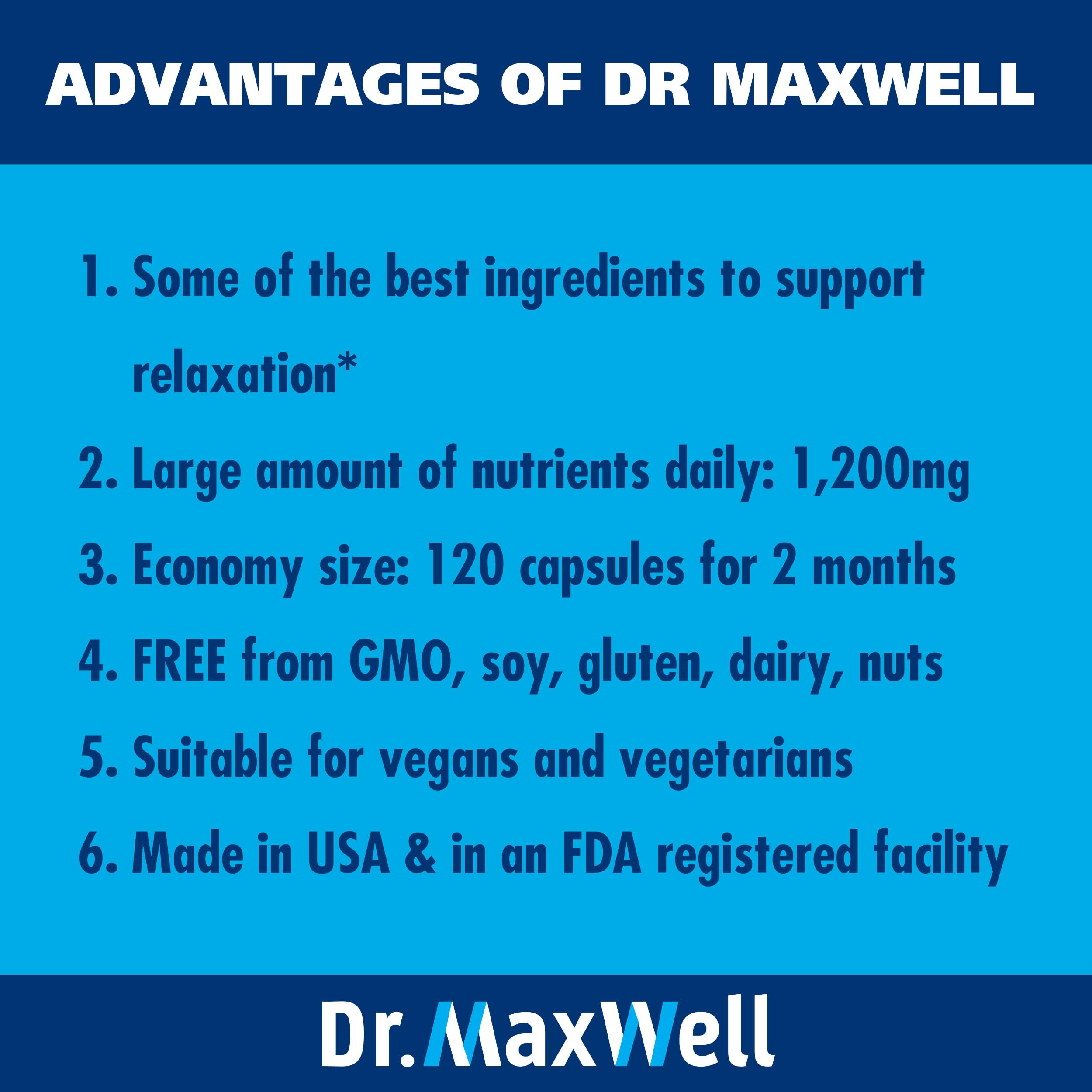 Dr. Maxwell etiqueta con lista de ingredientes y dosificación, información transparente