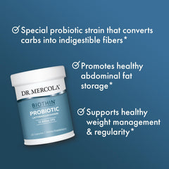 Dr. Mercola Biothin Probiotic cápsula en mano indica tamaño práctico