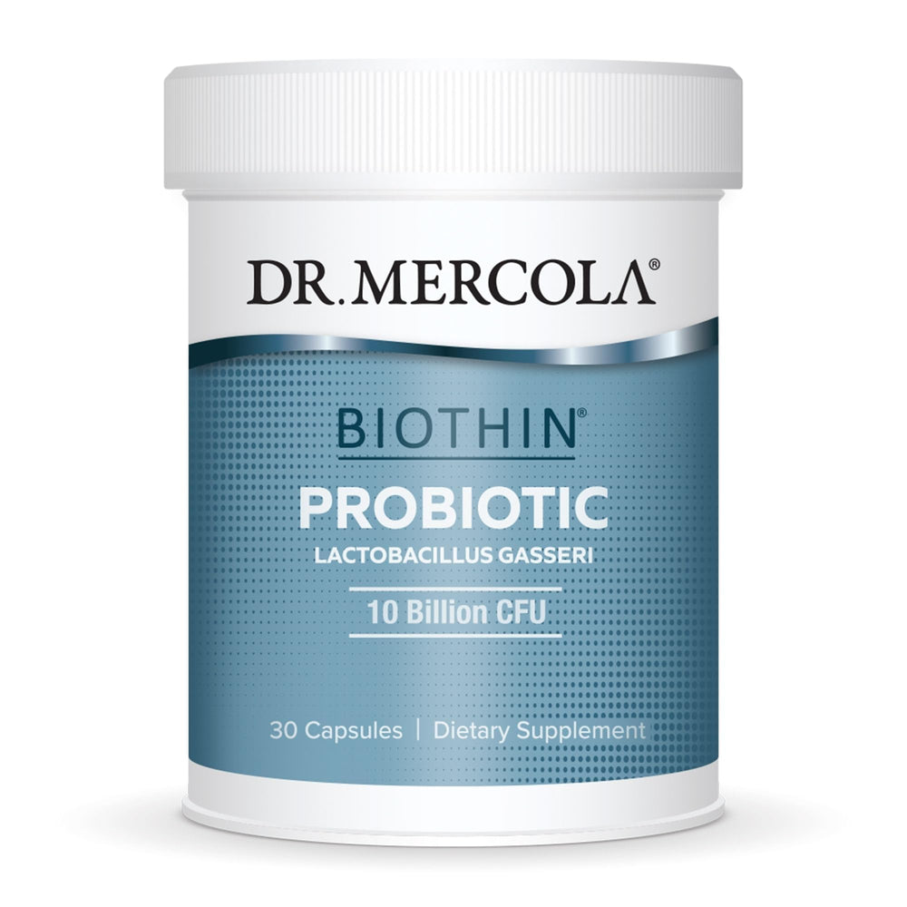 Dr. Mercola Biothin Probiotic vista frontal destaca 10 mil millones CFU