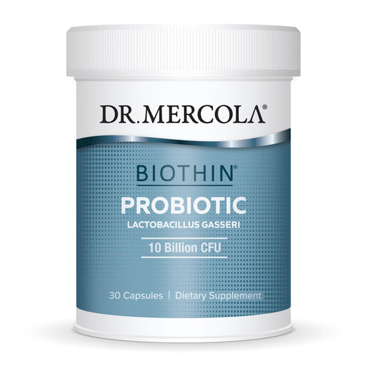 Dr. Mercola Biothin Probiotic vista frontal destaca 10 mil millones CFU