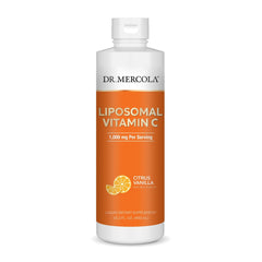 Dr. Mercola botella frontal liposomal con etiqueta clara y absorción mejorada