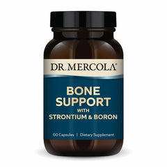 Dr. Mercola envase frontal mostrando cápsulas y beneficios de soporte óseo